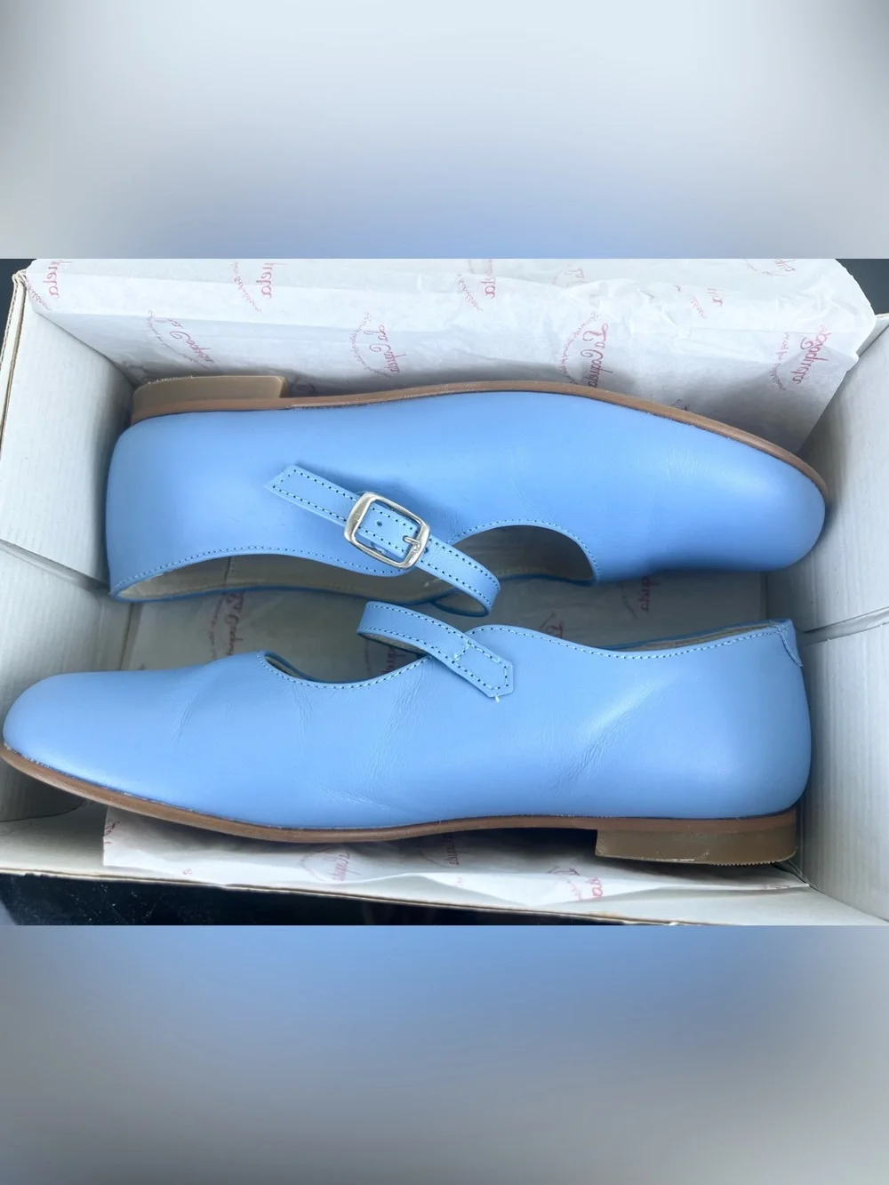 La Coqueta Kids Girls Leather Mary Jane Shoes, Dusty Blue, 35 EU